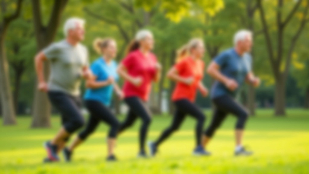 Group of runners stretching together before a morning run in park, various ages doing pre-run warmup exercises on grass near trees
