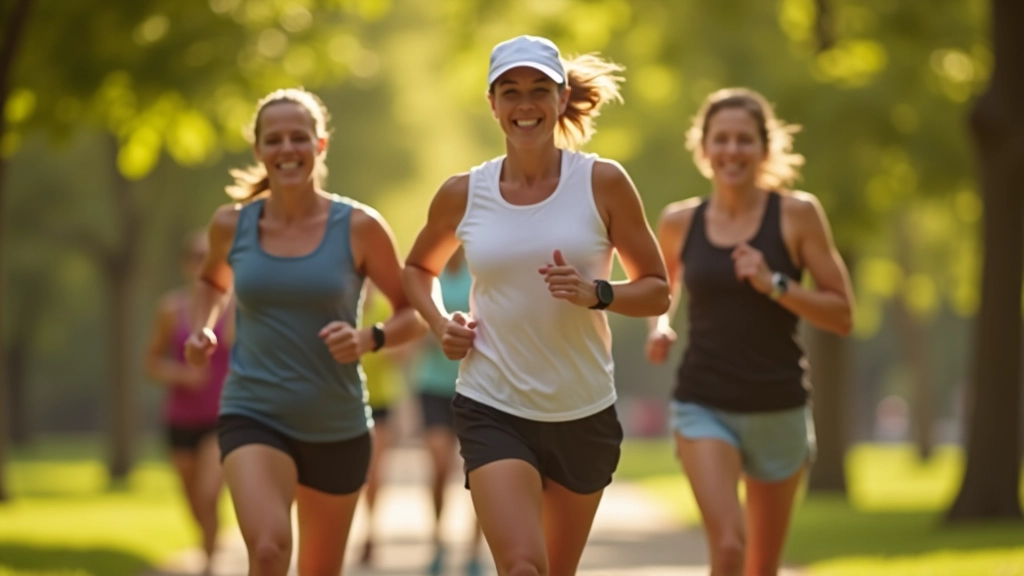 Adults participating in outdoor running event in a scenic park