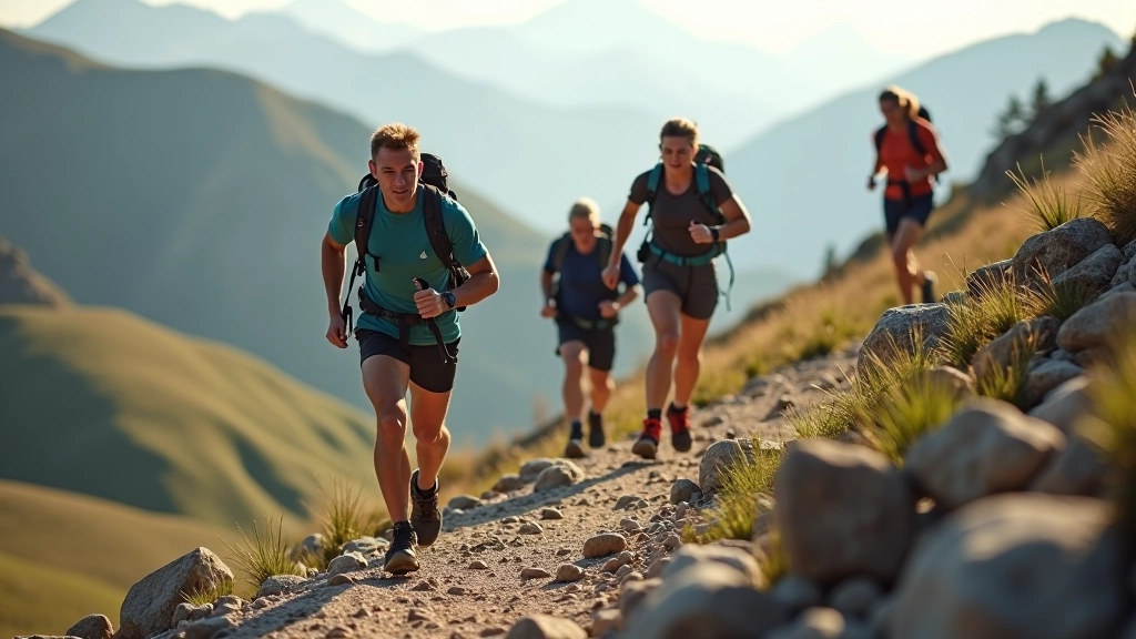 Experienced hikers navigating challenging mountain trail with elevation gain