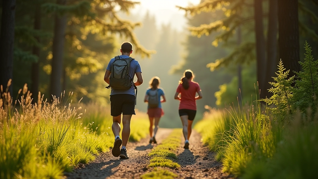 Trail hiking group enjoying outdoor fitness activities together