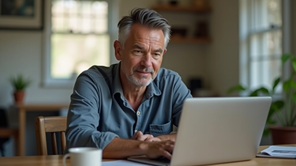 Person on laptop searching for running clubs online, sitting at desk with coffee, looking at local fitness community websites and group information