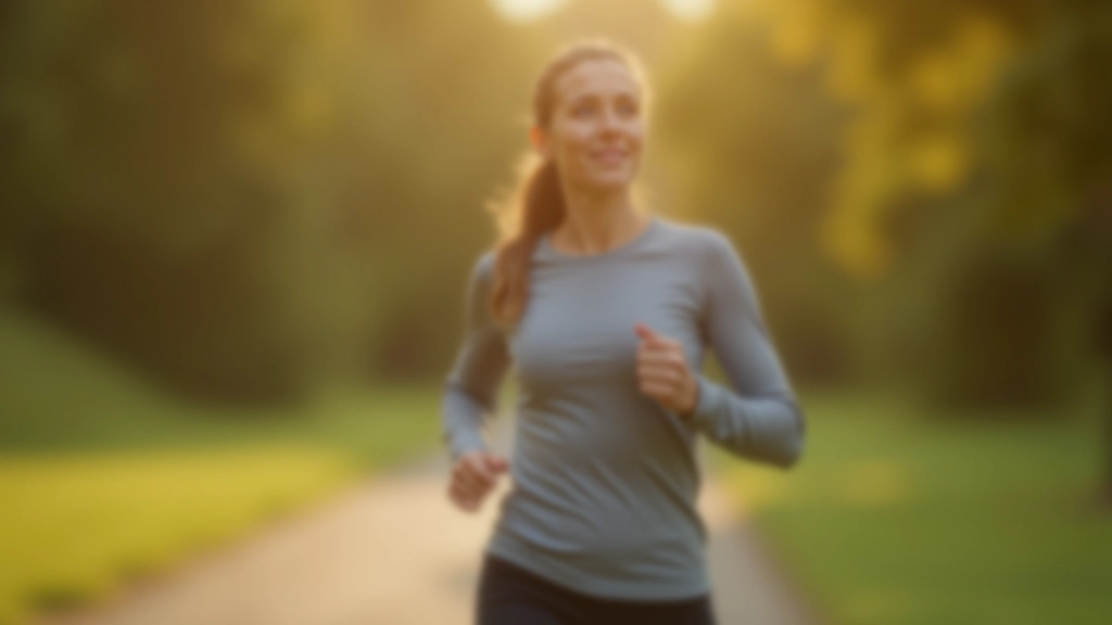 Adult demonstrating proper power walking posture with upright posture and engaged core in outdoor park setting
